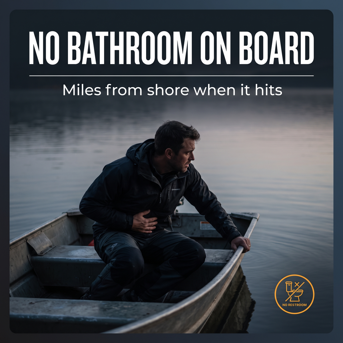 Fisherman on a small boat without a restroom