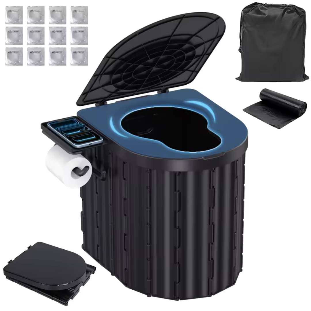 Foldable portable toilet and accessories